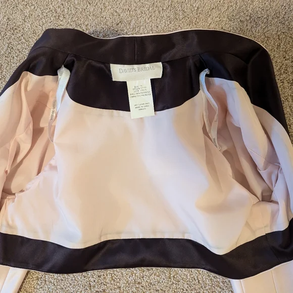 David's Bridal Sleeveless Dress with Jacket/Shrug; Size 14; Pink w/Brown accents - Picture 4 of 11